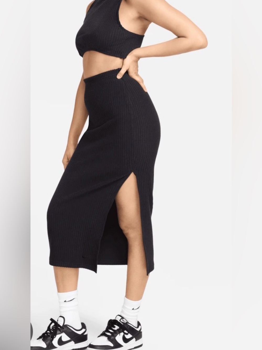 Nike Black Ribbed Pencil Midi Skirt